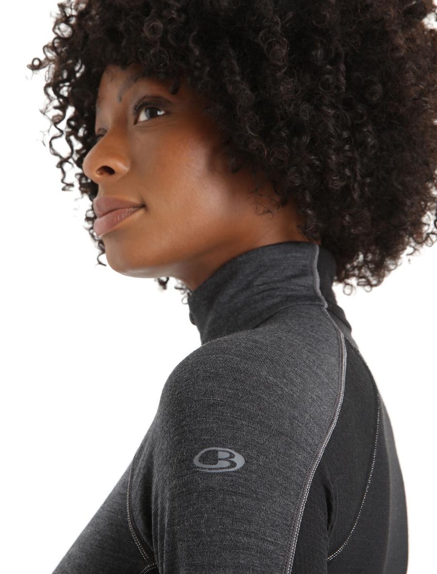 Women's Icebreaker BodyfitZone™ Merino 260 Zone Long Sleeve Half Zip Thermal Top Base Layers Jet Heather / Black | CA 1049UZGT